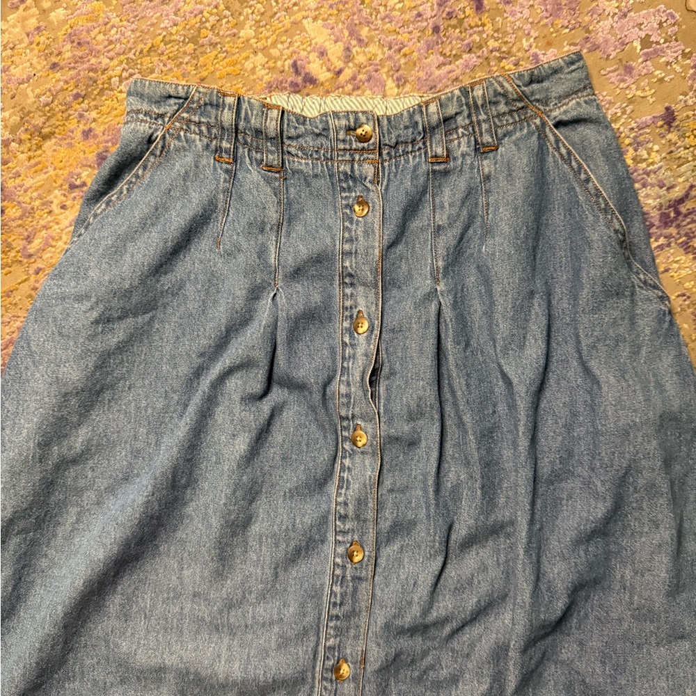 Vintage 90’s Denim Maxi Skirt Button-up front with pockets - Picture 6 of 7